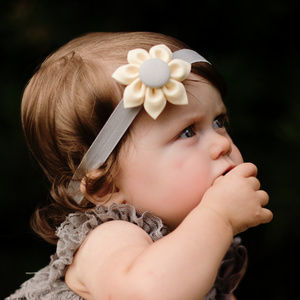 Yellow & Gray Flower Hair Clip, Pony, or Headband